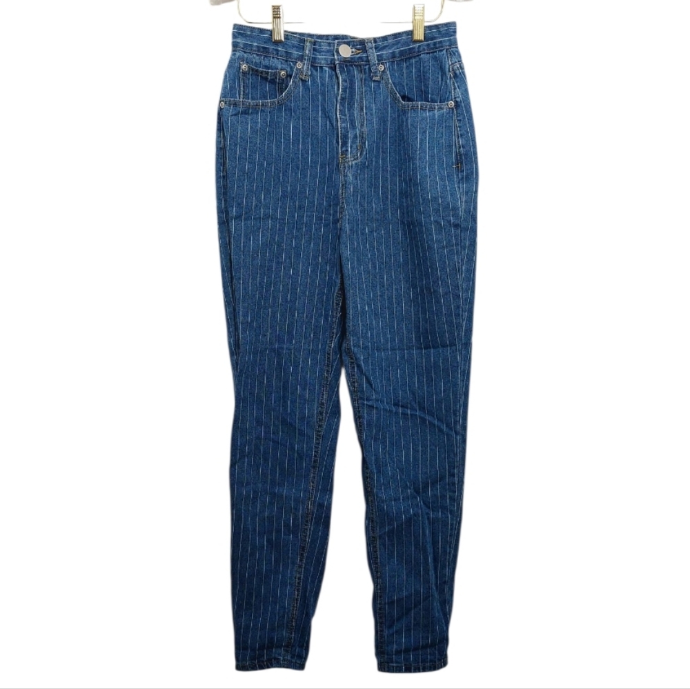 Nasty Gal Women's Size 4 Jeans High Rise Demin Pin Striped Blue White